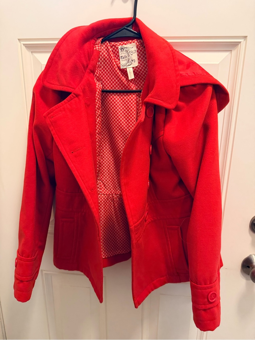 Tulle Vibrant Red Peacoat with Notch Collar